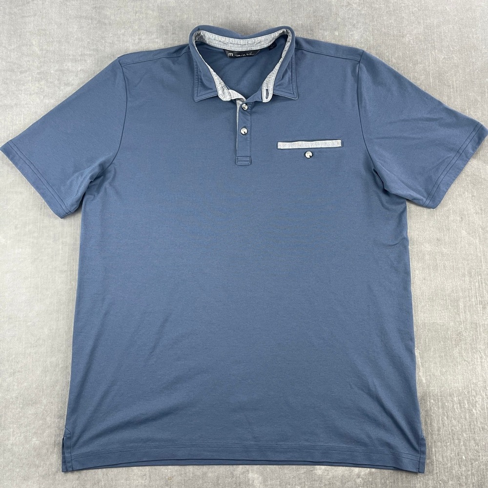 TravisMathew Men XL Blue Polo Shirt Short Sleeve Pima Cotton Blend Casual